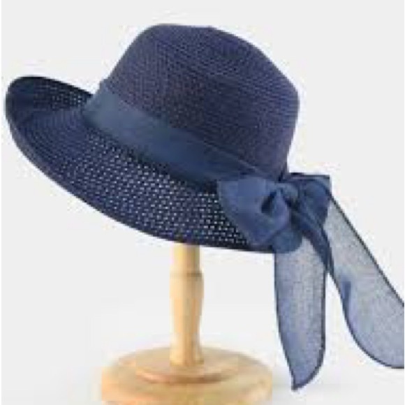 Magu Distributors Headwear Accessories - 🔥Magu Distributors Headwear Avant Garde Sunhat Navy Blue, Gauzy Wrap w/Back Bow